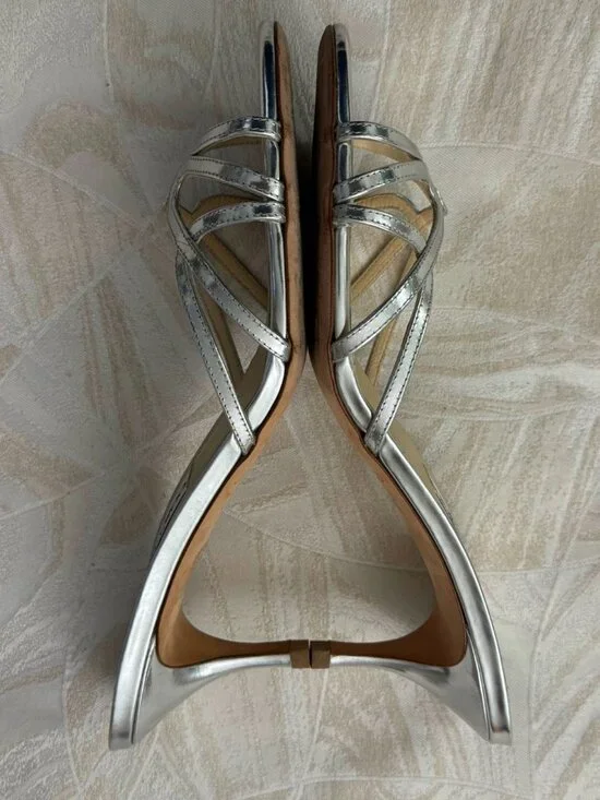 JIMMY CHOO SILVER HEEL OPEN TOE HEELS - Picture 8 of 9